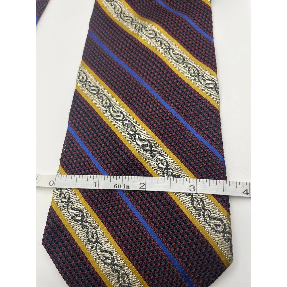 Echo Bruce Baird & Co Mens Silk Tie Burgundy Gold Blue Striped Scroll Italy